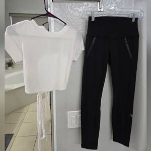 ALO Yoga Open Back Top And 7/8 Zip Up Motion Leggings Set - NEW!